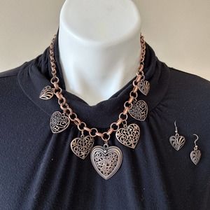 Necklace Earring Set Heart Statement Jewelry Adjustable Copper Beauty Accessory